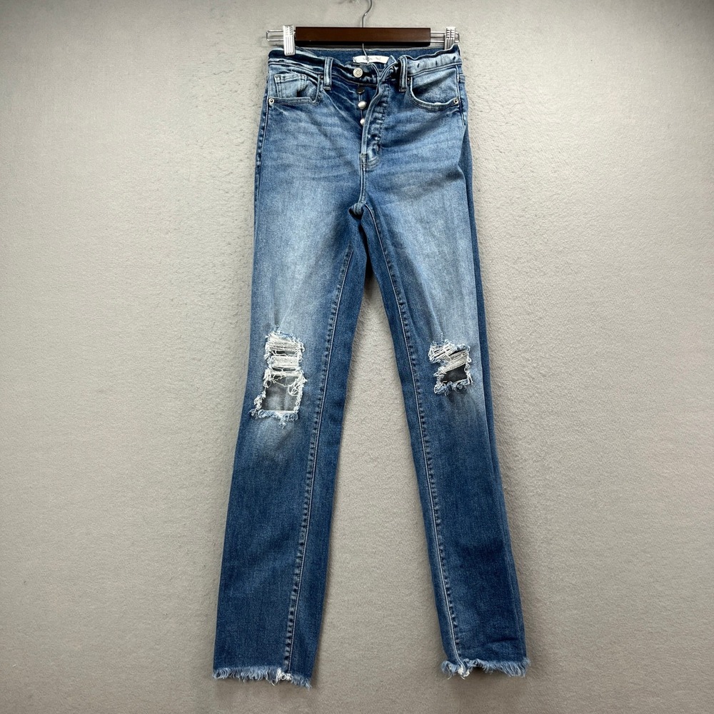 Willow & Root Jeans Womens 24 Blue Mom Fit Distressed Ripped Raw Hem High Rise